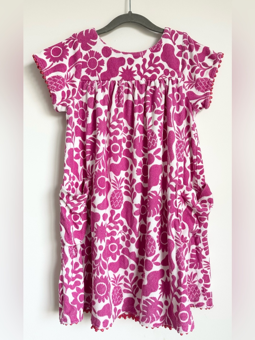 MINI BODEN Girls Pink Floral Toweling Dress Size 6-7 Yrs